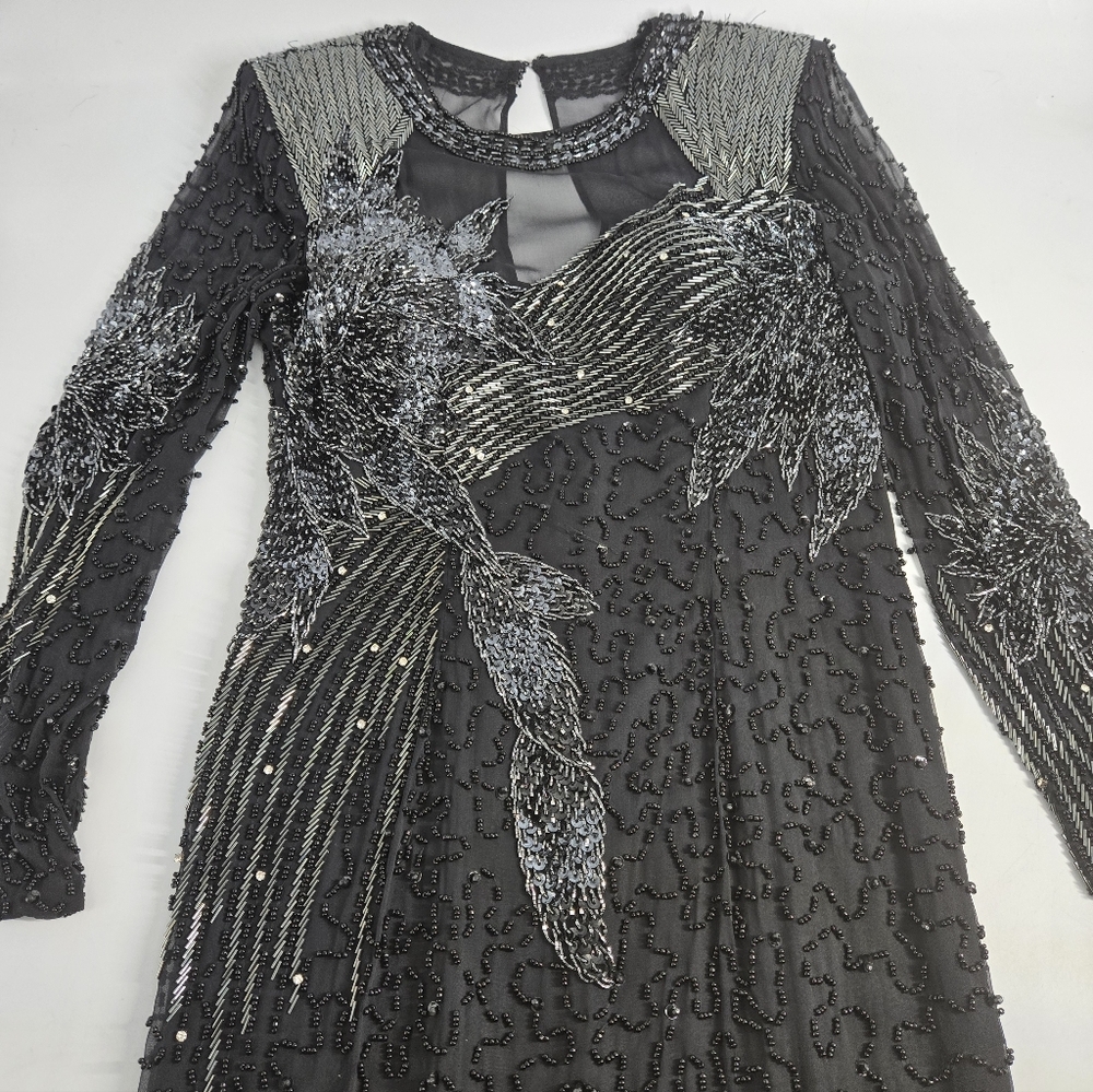 Vintage Black Tie Beaded Silk Formal Party Dress 10